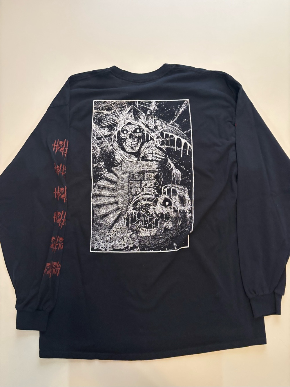 Metal band skull/reaper hollow point Y2K sleeve hit graphic shirt